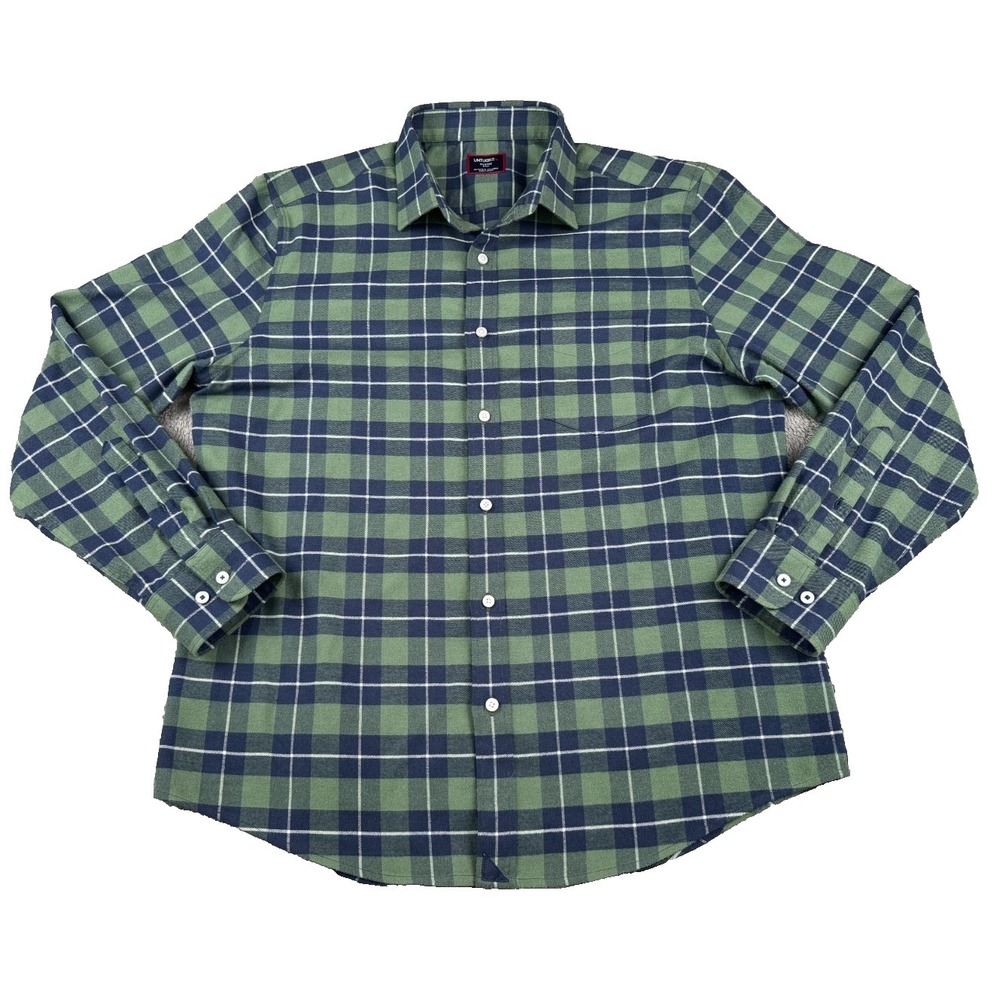 UNTUCKit Men's Button Up Shirt XL Green Blue Plaid Slim Fit Stretch Casual